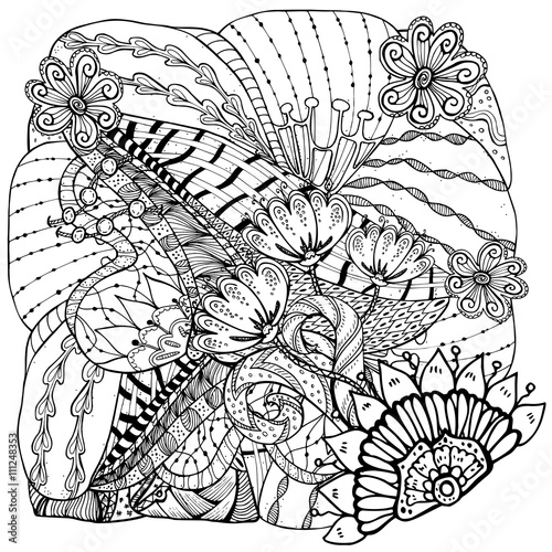 Pattern for coloring book. Ethnic retro design