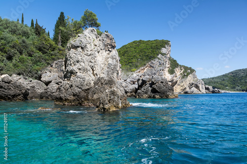 Landscape with azure clear sea and rocks, Paleokastritsa, Corfu, Greece