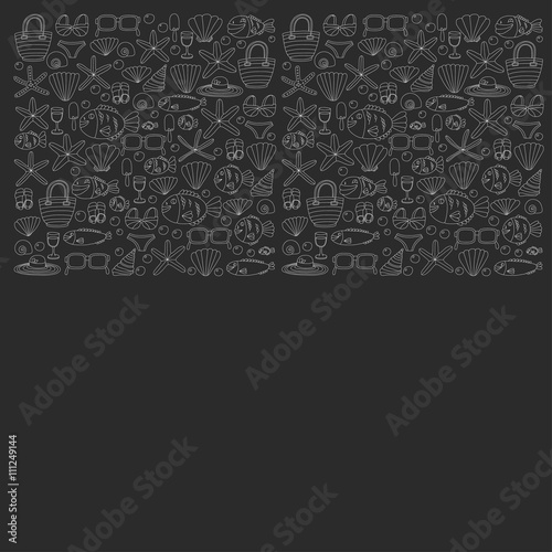 Vector doodle pictures of beach vacation and tropical sea life