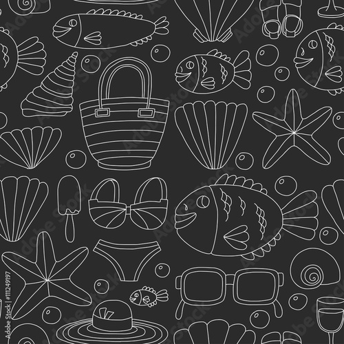Vector doodle pictures of beach vacation and tropical sea life