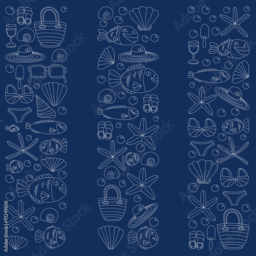 Vector doodle pictures of beach vacation and tropical sea life