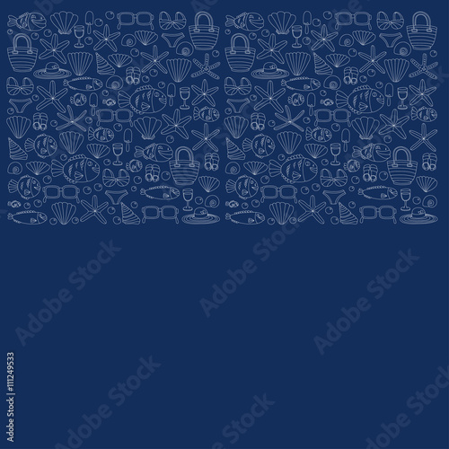 Vector doodle pictures of beach vacation and tropical sea life