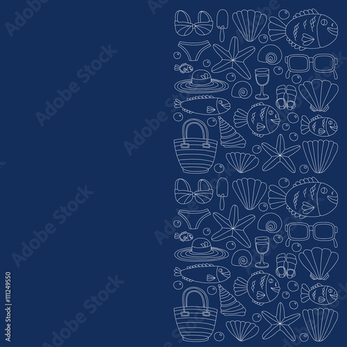 Vector doodle pictures of beach vacation and tropical sea life