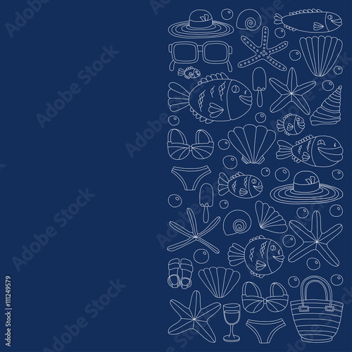 Vector doodle pictures of beach vacation and tropical sea life