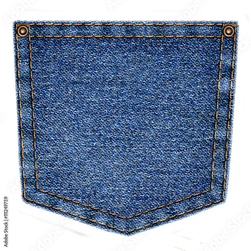 Simple blue jeans pocket isolated on white background photo