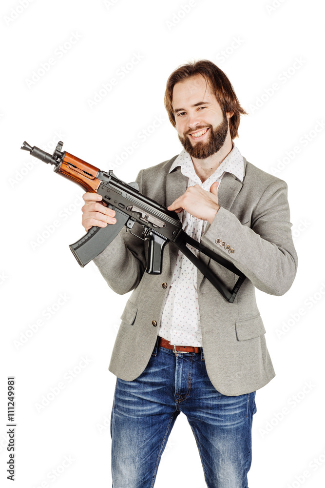man holding a machine gun isolated on white background man holding a machine gun isolated on white background