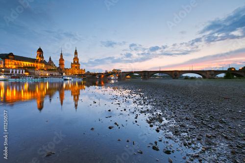 View of the old town of Dresden over river Elbe, Germany.