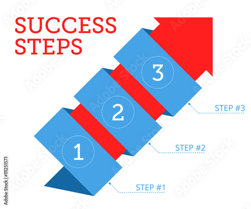Steps to Success business concept. Flat vector illustration of wrapped red arrow with stages of development. Isolated infographic elements for web, internet, print, presentations, social networks