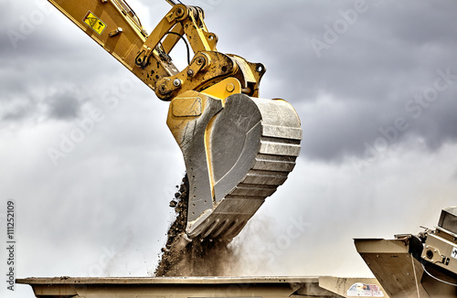 Construction industry excavator bucket closeup made in the USA