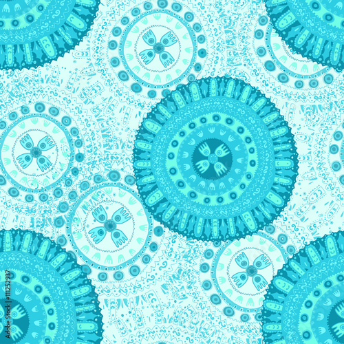 Blue pattern with hand drawn mandalas