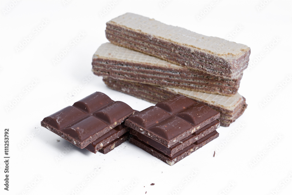 waffles and chocolate isolated on white background waffles and chocolate isolated on white background