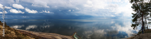 panorama view nature landscape water sky clouds blue