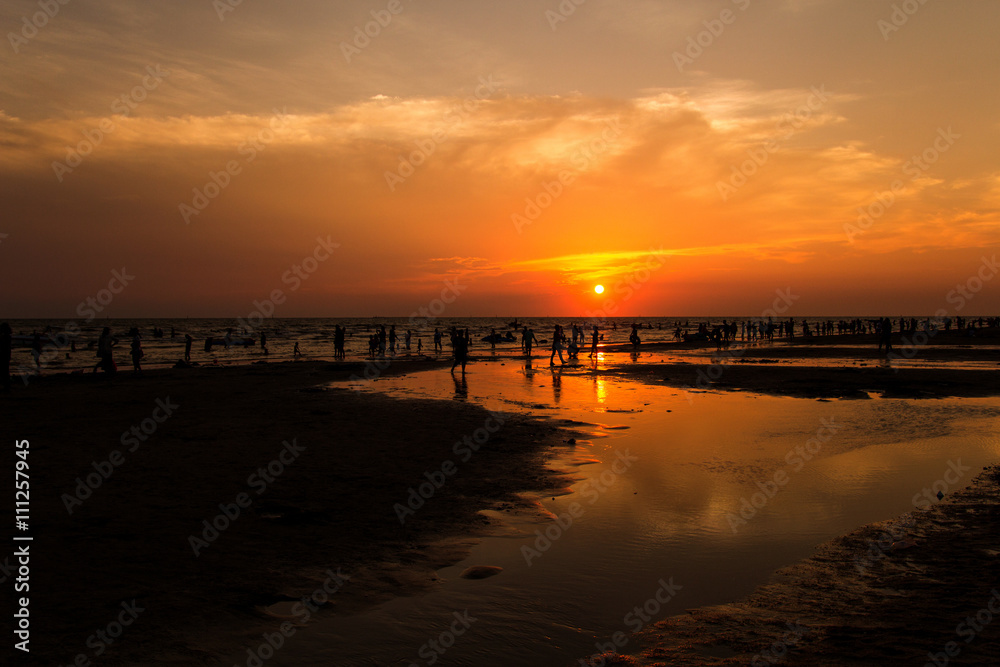 sunset at Bangsean beach,Chonburi,Thailand