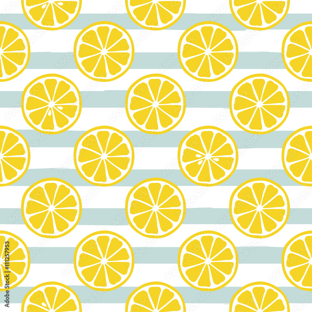 Seamless Background With Yellow Lemons And Green Cute Vector Lemon ...
