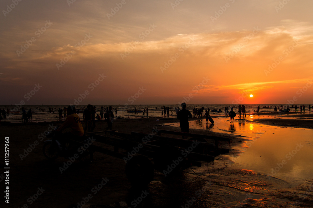 sunset at Bangsean beach,Chonburi,Thailand