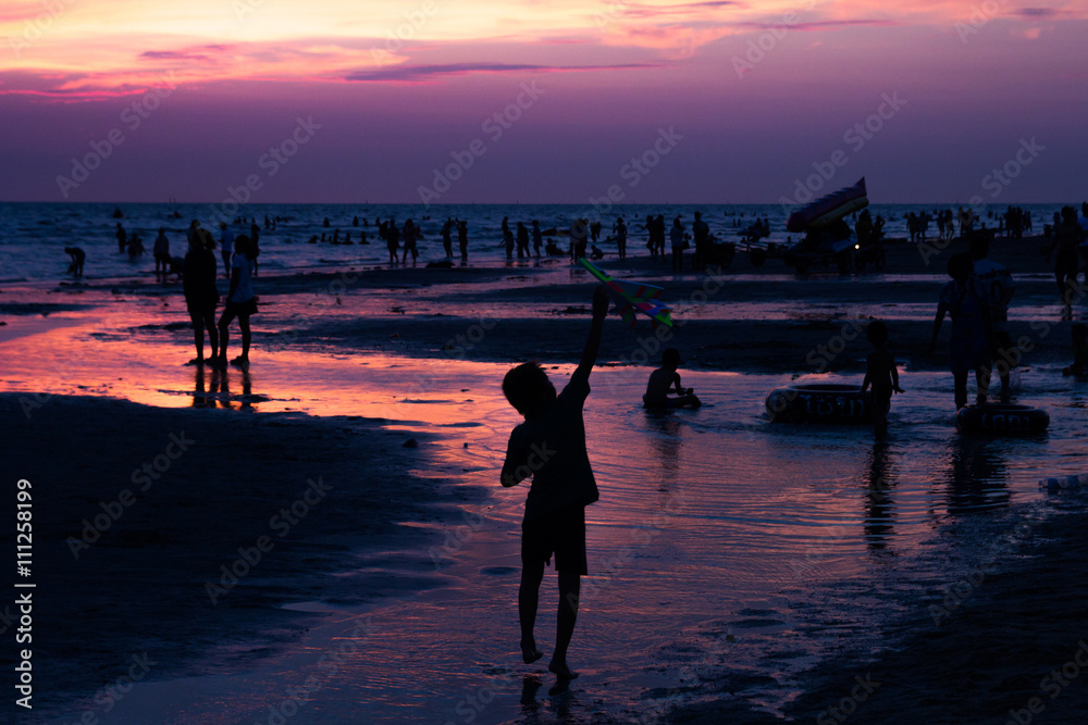 Fototapeta premium sunset at Bangsean beach,Chonburi,Thailand