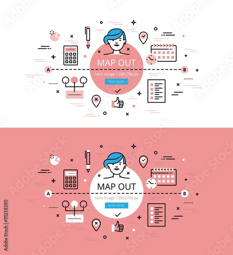 Map Out. Flat linear hero images and hero banners design concept