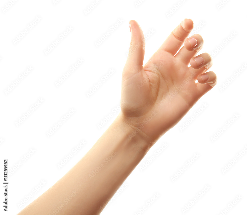 Female hand on white background Female hand on white background