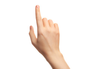 Female hand on white background