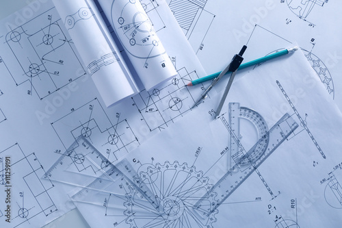 Set of engineering drawings, top view © Africa Studio