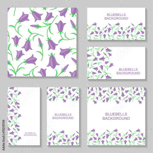 Bluebells flowers background set