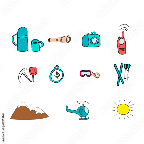 Icons with object for ski vacation