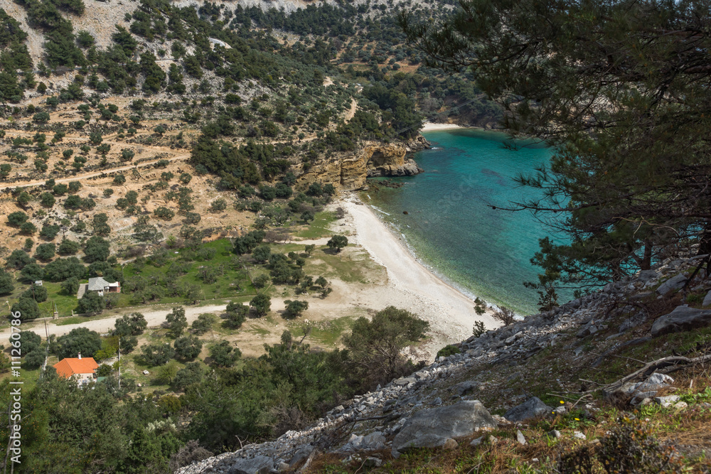 Blue waters of Livadi beach, Thassos island, East Macedonia and Thrace, Greece 