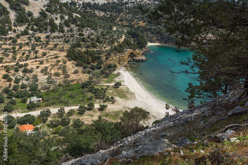 Blue waters of Livadi beach, Thassos island, East Macedonia and Thrace, Greece 