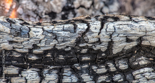 ein Feuer verbrennt Holz zu Asche