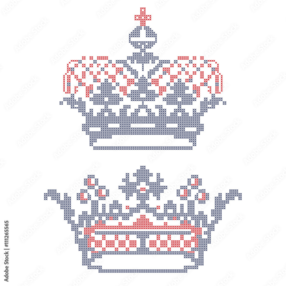 Cross-stitch embroidery. Crowns.