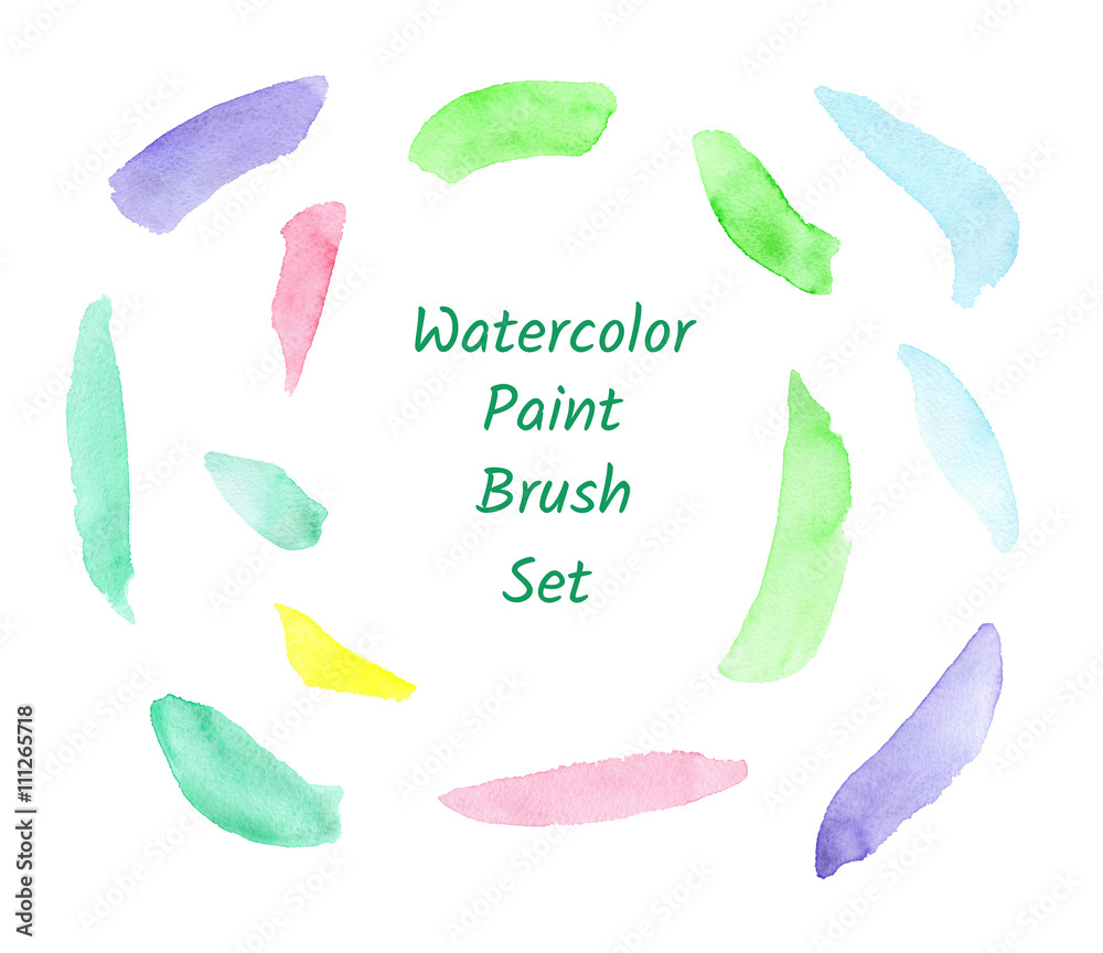 Watercolor colorful hand-painted brush set isolated on white background