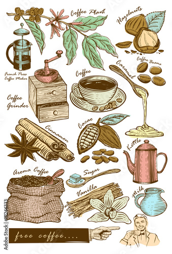 Set of hand drawn cafe items