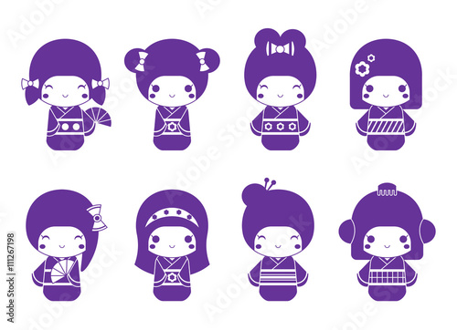 Vector graphic set of Japanese kokeshi dolls