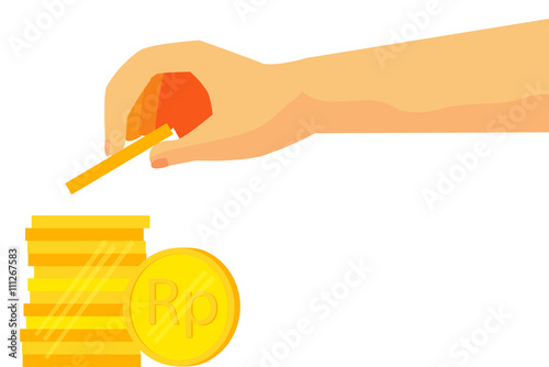 illustration for man invest his money (golden rupiah coin) isolated on white