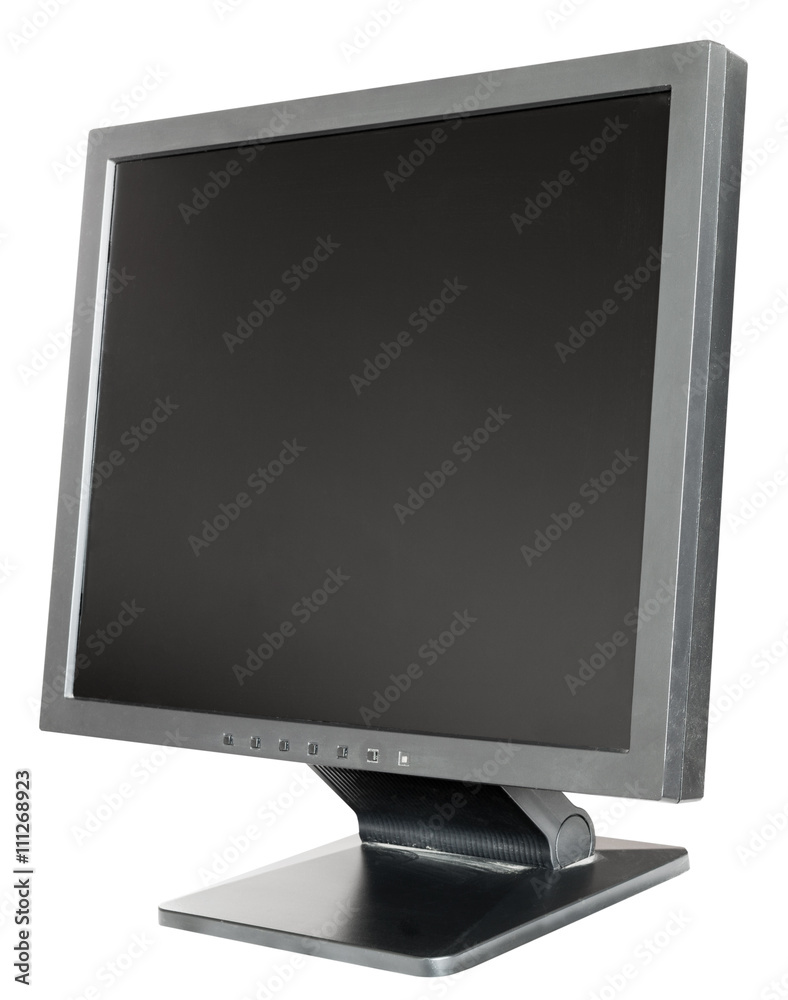 old used black LCD monitor isolated on white old used black LCD monitor isolated on white