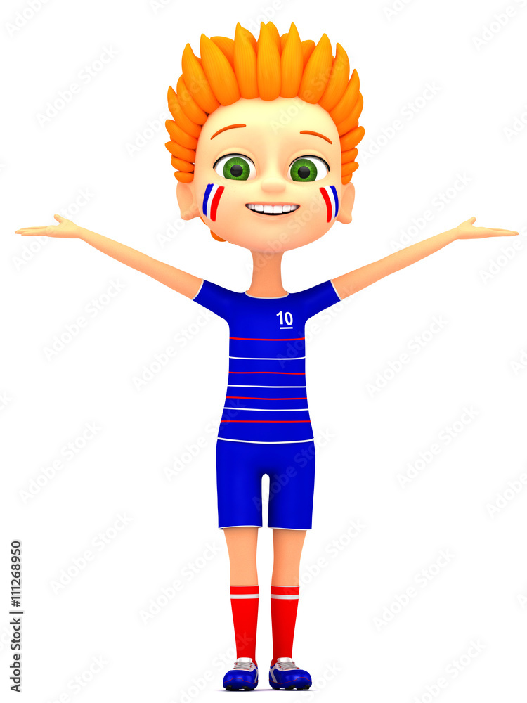 Boy soccer player winner on white background. 3d render illustra Boy soccer player winner on white background. 3d render illustra
