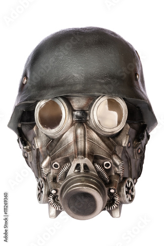 Military Helmet with Goggles and Gas Mask photo