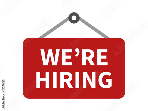 Red we're / we are now hiring sign flat icon for apps and websites