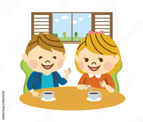 カフェで会話する男女　その1