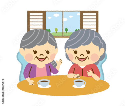 カフェで会話する女性　その1