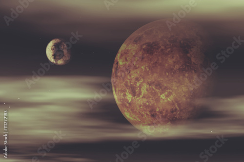 Photography 3D space background with fictional planets