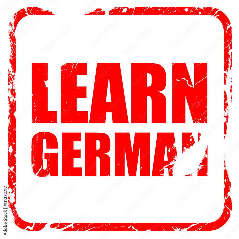 learn german, red rubber stamp with grunge edges