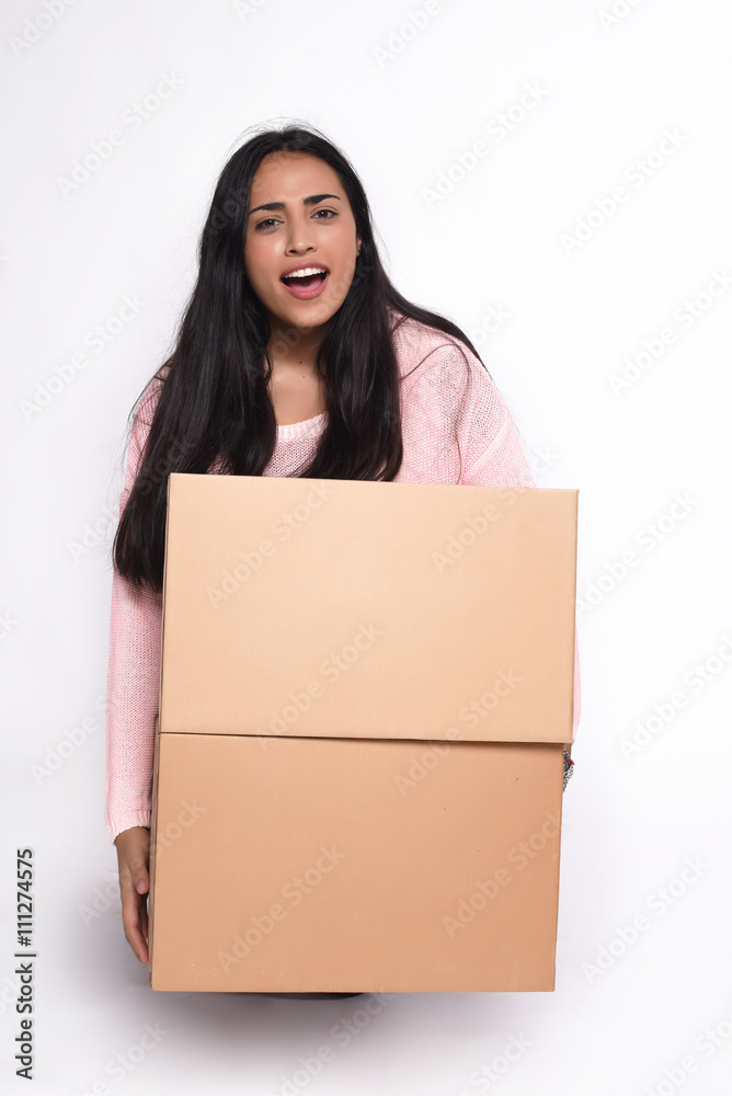 Woman with cardboard boxes Woman with cardboard boxes
