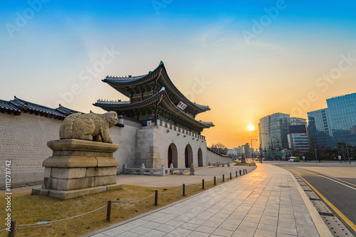 Gwanghwamun Gate when sunrise, Seoul, South Korea