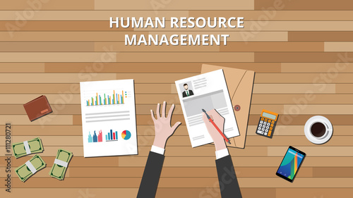 human resource management hrd with people hand working on cv and graph money vector graphic illustration
