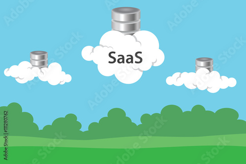 saas software as a service with cloud and database symbol icon vector graphic illustration