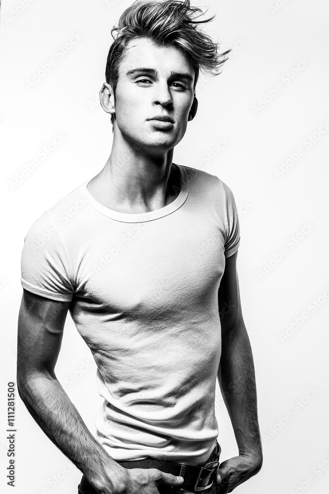 Elegant stylish handsome man. Black-white studio fashion portrait. Elegant stylish handsome man. Black-white studio fashion portrait.