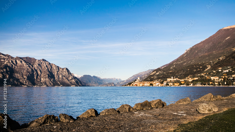 Panorama of Lake Garda (Italy) near the town of Malcesine.