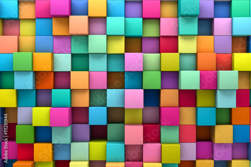 Abstract background of multi-colored cubes, 3D illustration