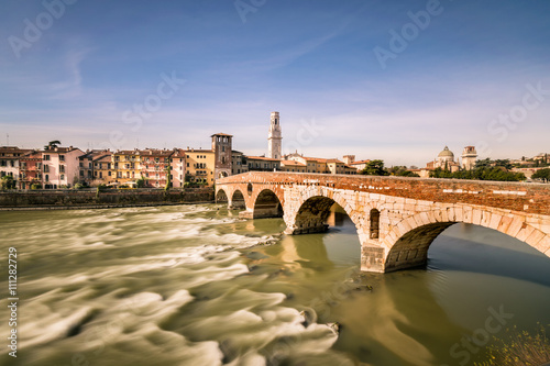 "Stone Bridge", the famous old bridge in Verona, Italy.